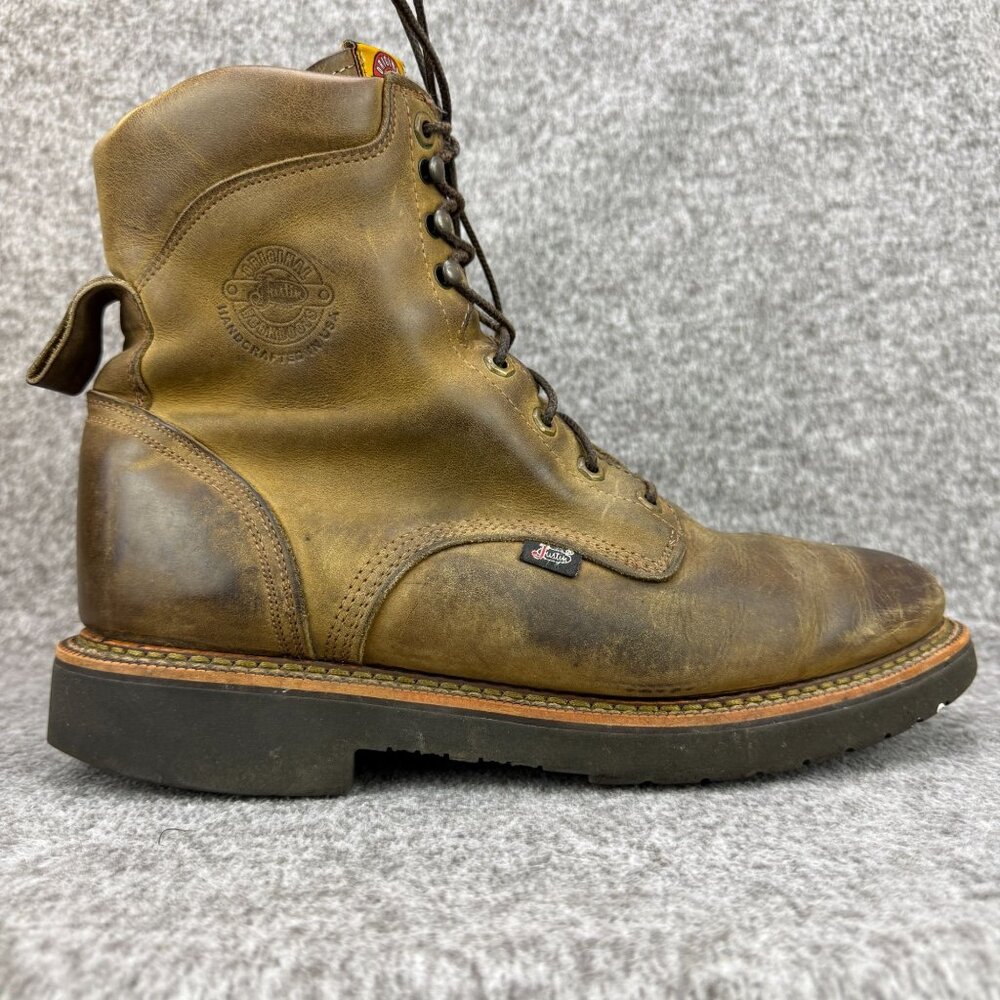 ✅Mens 12D Justin Original Brown Leather Work Boots Soft-Toe EH J-Max 440 USA